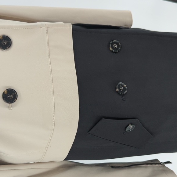 Ann Taylor Colorblock Trench Coat Tan Black XS preppy fall spring classic rain - Picture 5 of 11